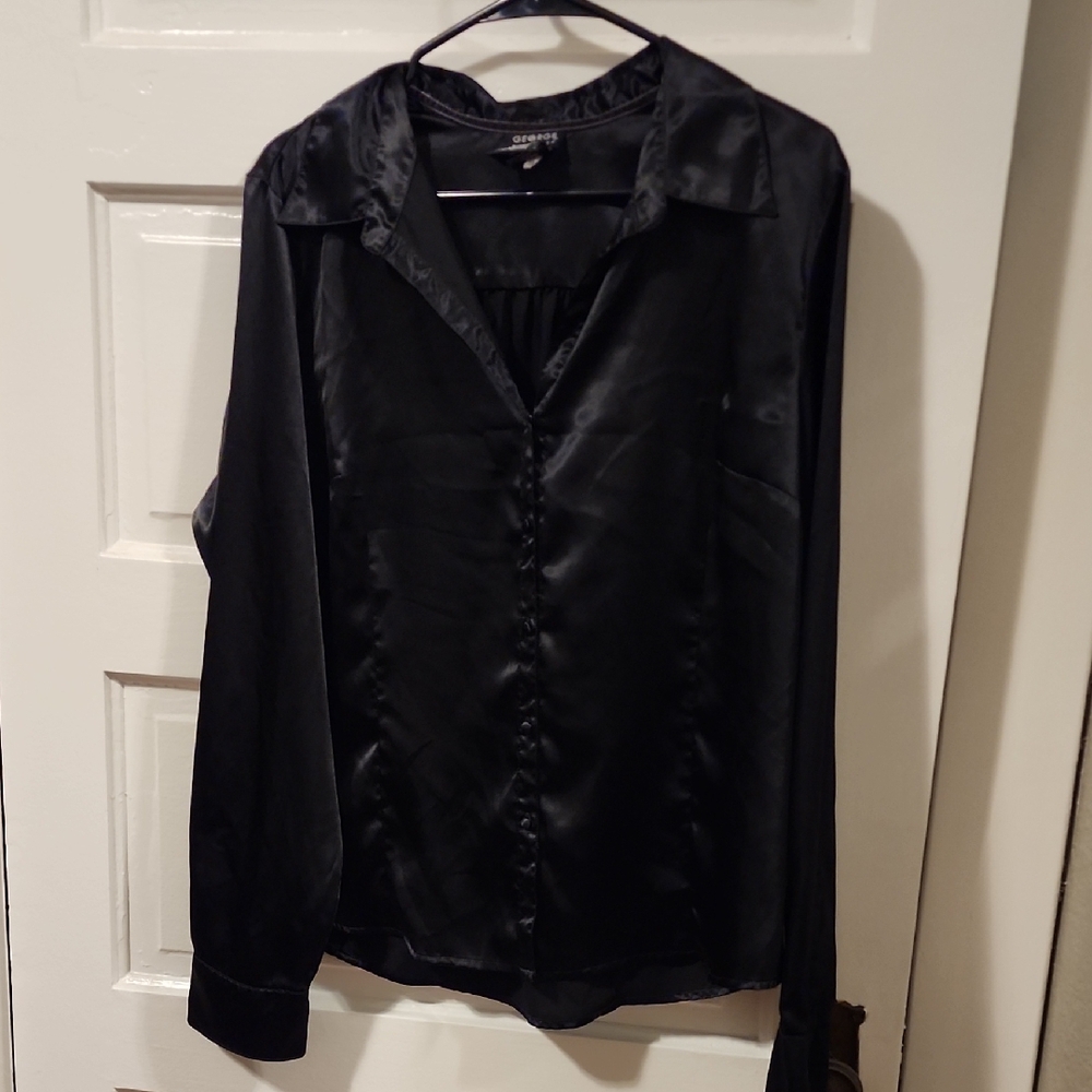 Black Satin Womans Dress Shirt